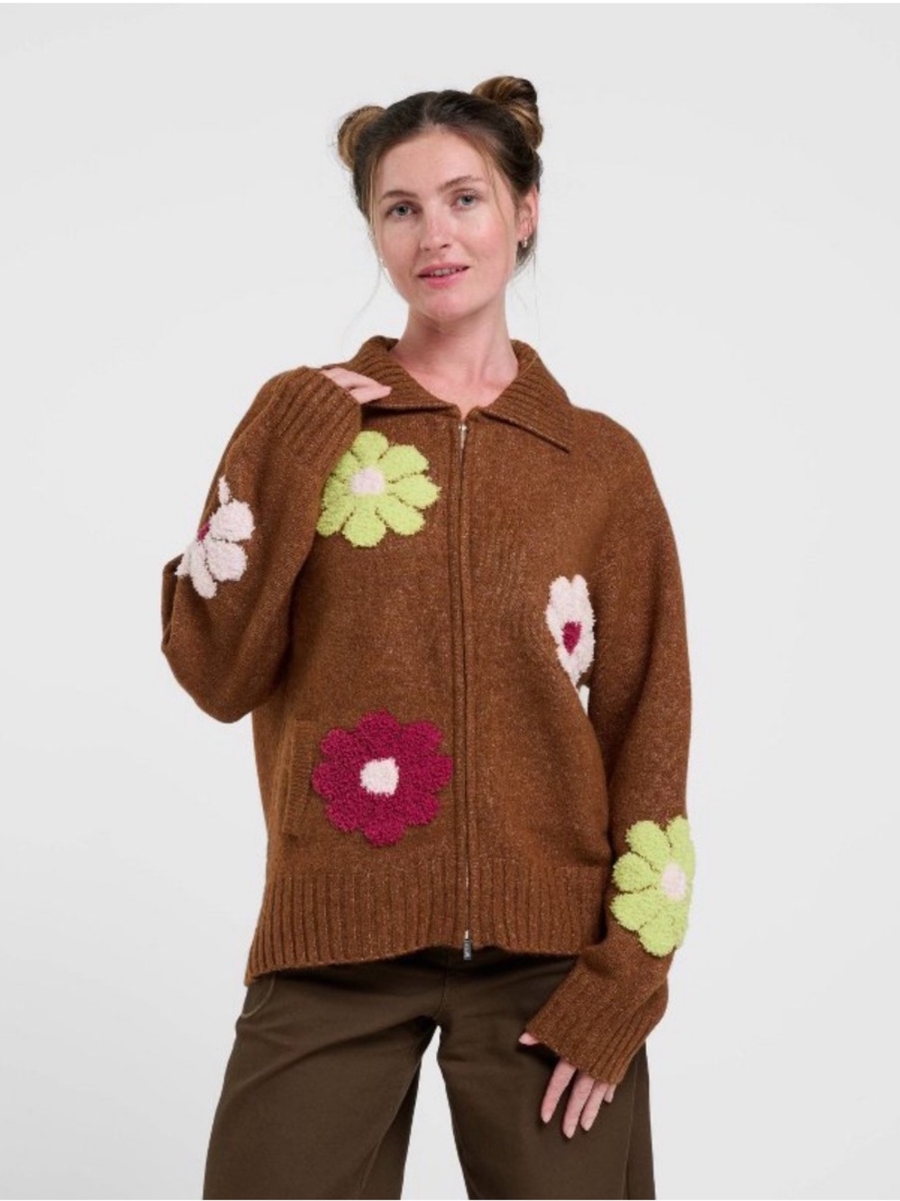 Women's dELiA*s Zip-Up Floral
Cardigan - Brown